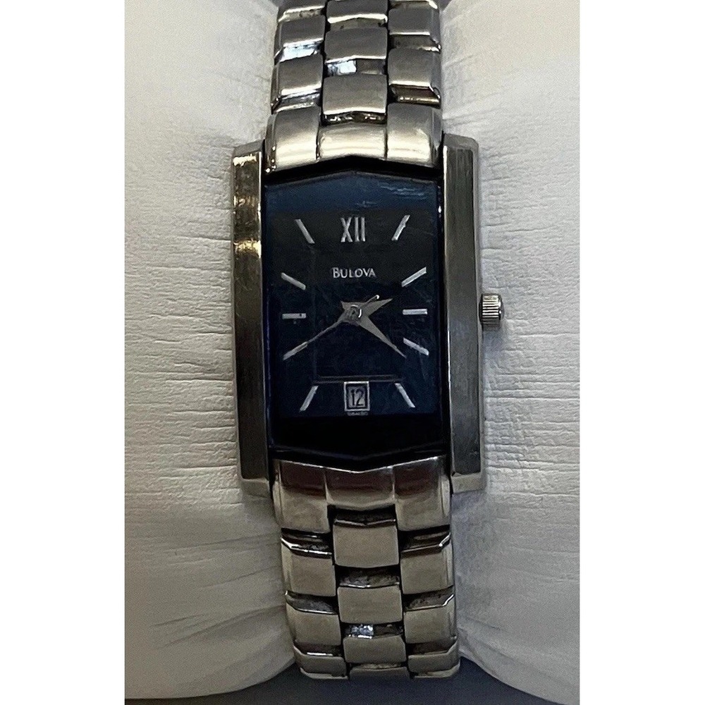 Bulova Classic Royal Blue Dial Date Women's Watch Stainless Steel Works no back